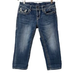 Vigoss Embroidered Cropped Denim Jean Capris Size 9 White Stitch